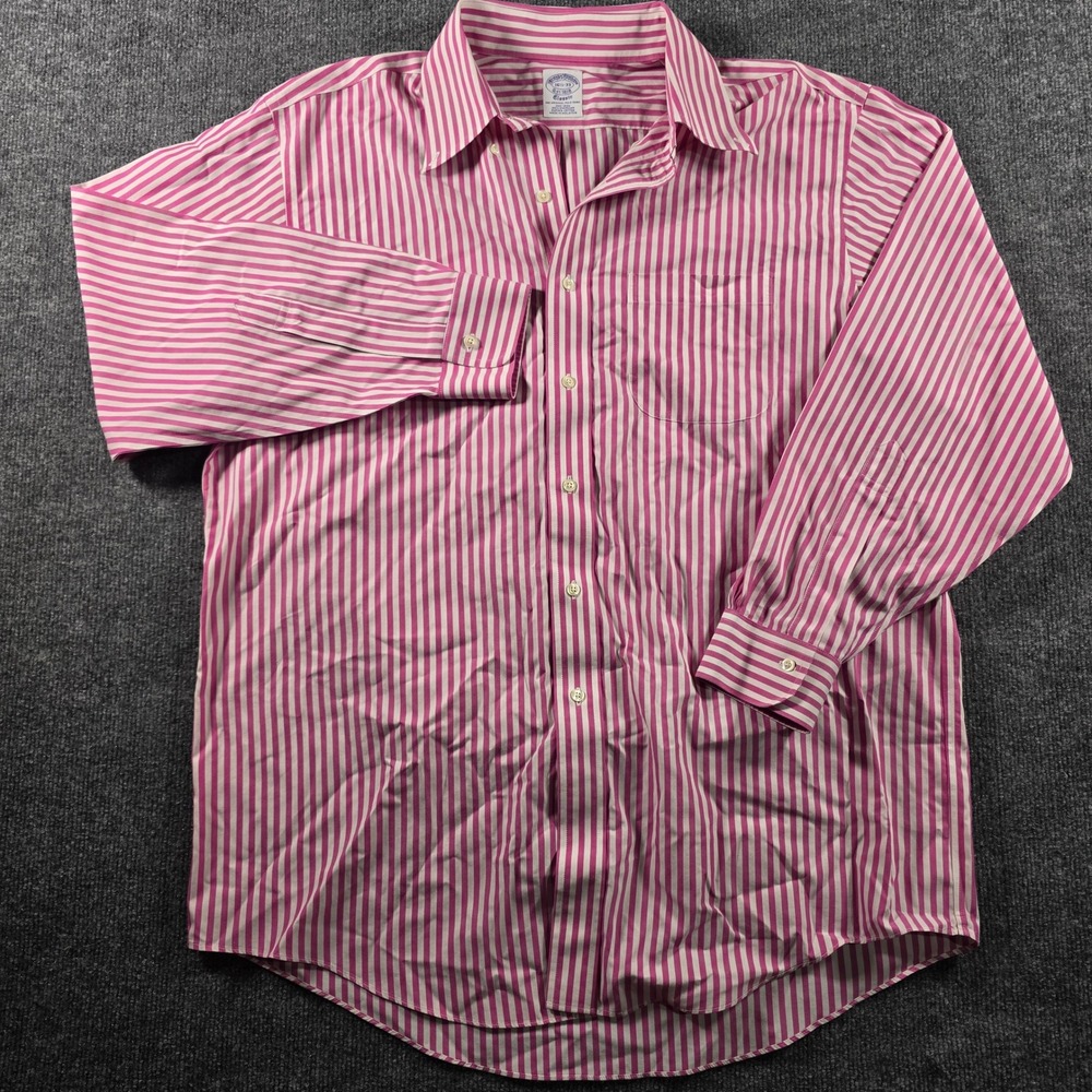 Brooks Brothers Non-Iron Supima Cotton Striped Shirt Pink White Classic 16.5-33